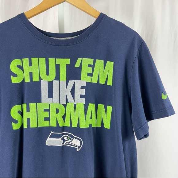 Nike Seahawks Large Regular Fit Football Graphic Tee Shirt Saying Sherman #25 - Picture 4 of 4